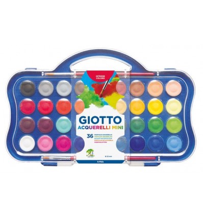 Краски акварельные GIOTTO Colour Blocks Mini d-23мм, 36 цветов в пластиковом пенале с кистью