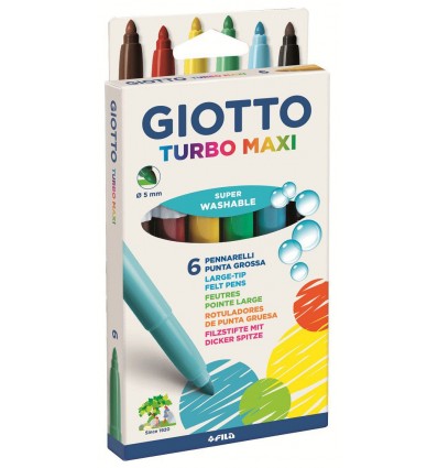Набор утолщенных фломастеров GIOTTO TURBO maxi d-5мм, 6 цветов