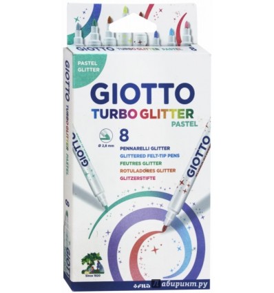 Набор фломастеров с блестящими чернилами GIOTTO TURBO GLITTER, 8 пастельных цветов