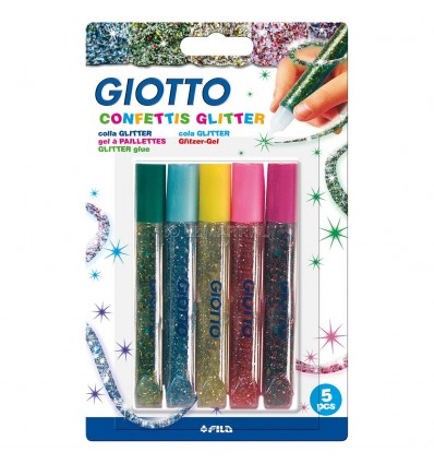 Клей для декора GIOTTO GLITTER GLUE CONFETTIS 545400, цветные конфетти, 5 цветов по 10,5мл