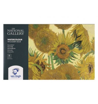 Акварельные краски в кюветах ROYAL TALENS Van Gogh National Gallery, 24 цвета, деревянный короб, 2 кисти