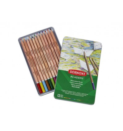 Набор акварельных карандашей Academy DERWENT 12 цветов в металлической коробке