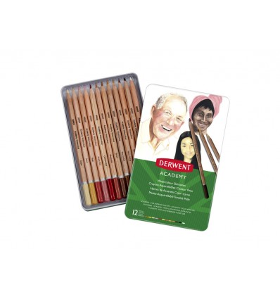 Набор акварельных карандашей Academy Skintones DERWENT 12 цветов оттенков кожи в металлической коробке