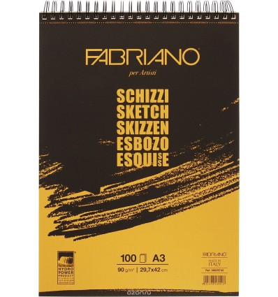 Альбом для зарисовок Fabriano Schizzi 29,7x42см, 90гр., 100л., бумага мелкозернистая, спираль по корот. стороне