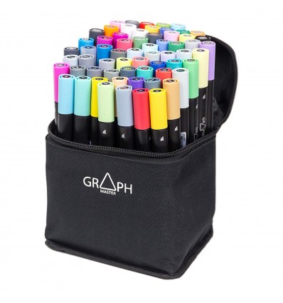 Набор маркеров Graphmaster Advanced Продвинутый, 2 пера (долото 7мм и тонкое 0,8мм), 63 цвета