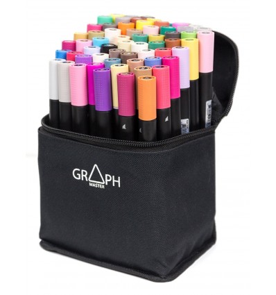Набор маркеров Graphmaster Basic Базовый, 2 пера (долото 7мм и тонкое 0,8мм), 63 цвета