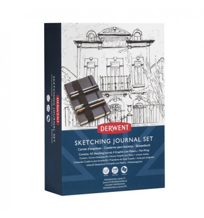 Набор Derwent Sketching Journal Set, капиллярные ручки Graphik Line Maker (4шт) и Скетчбук для зарисовок A5, 80л, 140гр