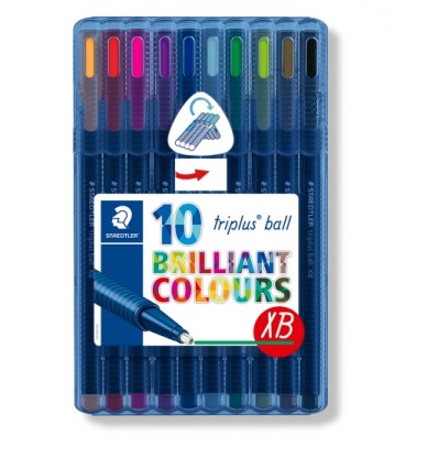 Набор шариковых ручек STAEDTLER Triplus Ball 437 XB, Яркие цвета, 0,7мм, 10 цветов в пенале