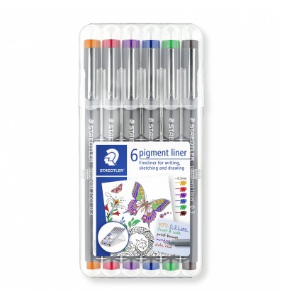 Набор капиллярных ручек STAEDTLER pigment liner 308, 0,3мм, 6 цветов в пенале-подставка