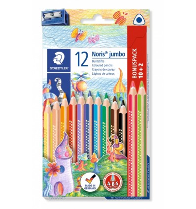 Набор цветных трехгранных карандашей STAEDTLER Noris Club Jumbo, 12 цветов , точилка