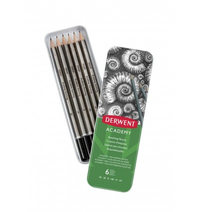 Набор чернографитных карандашей DERWENT Academy Sketching 6шт 3B-2H, в металлическом пенале