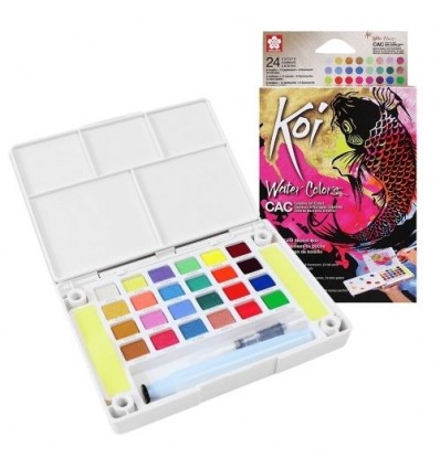Набор акварельных красок SAKURA Koi Creative Art Colours, 24 цвета в кюветах по 2,5мл (металлик, флуоресцент, перламутр)