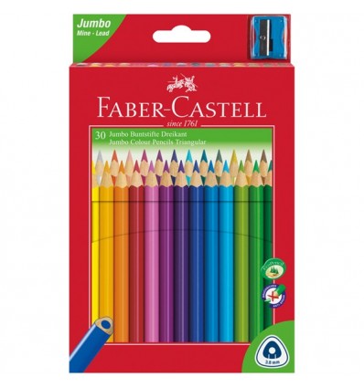 Набор цветных треугольных карандашей FABER-CASTELL JUMBO, 30 цветов, точилка