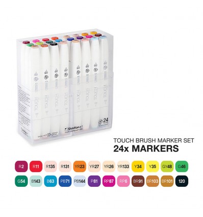 Набор маркеров TOUCH BRUSH, 2 пера (долото и кисть), 24 цвета основные тона