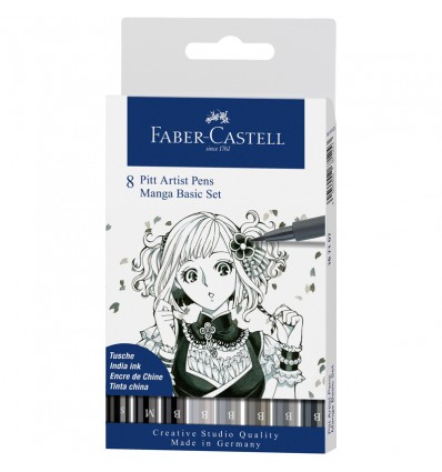 Капиллярные ручки-кисти FABER-CASTELL Pitt Pens brush Manga, 8 цветов, оттенки серого