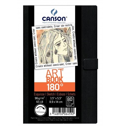 Скетчбук CANSON ART BOOK 180° 8.9*14см, 96гр. 80л., твердая обложка, магнитная застежка