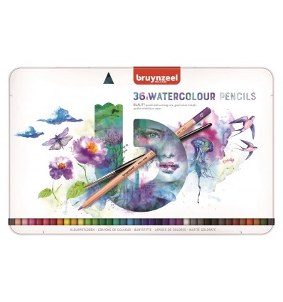 Набор цветных акварельных карандашей Bruynzeel Expression Aquarel, 36 цветов, кисть, в метал. коробке