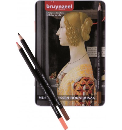 Набор трехгранных цветных карандашей Bruynzeel MXZ, 12 цветов в метал. черном коробке
