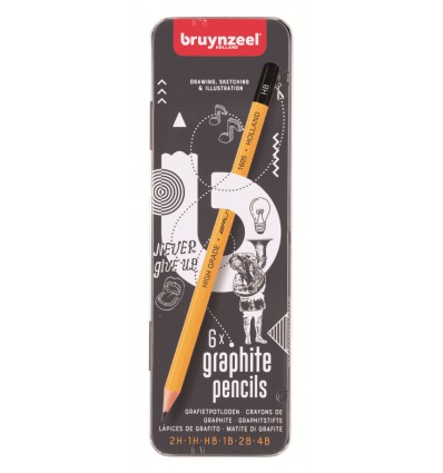 Набор чернографитных карандашей BRUYNZEEL MXZ Burotek, 6 шт (2H-4B), в металлической упаковке