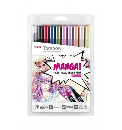 Набор маркеров Tombow ABT Dual Brush Manga Shojo, 2 пера (кисть и тонкое) 10шт, блистер