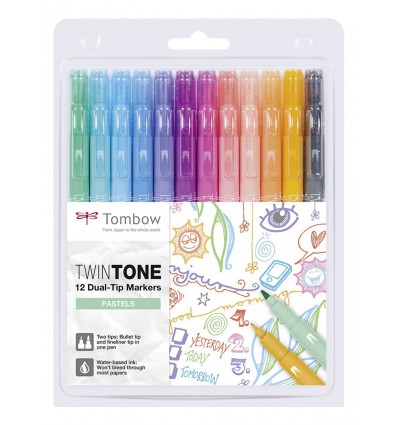 Набор акварельных маркеров Tombow ABT 06 Pastel colors (пастельные тона), 2 пера (кисть и тонкое) 6шт