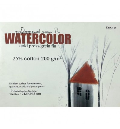 Альбом для акварели Kroyter Watercolor 00179, 24,5х34,5 см, 200гр., мелкое зерно с хлопком 25%, 10 листов, склейка