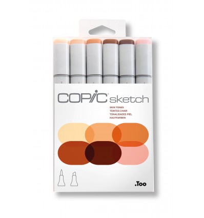 Набор маркеров Copic Sketch Skin Tones (телесные тона), 2 пера (кисть и долото), 6 цветов