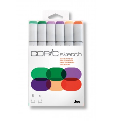 Набор маркеров Copic Sketch Secondary Tones (промежуточные цвета ), 2 пера (кисть и долото), 6 цветов