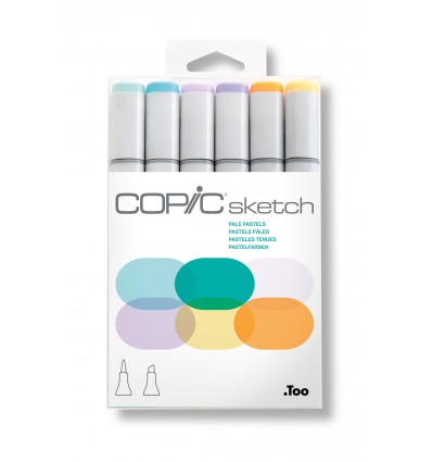 Набор маркеров Copic Sketch Pale Pastels (пастельные тона ), 2 пера (кисть и долото), 6 цветов