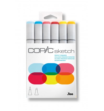Набор маркеров Copic Sketch (основные цвета ), 2 пера (кисть и долото), 6 цветов