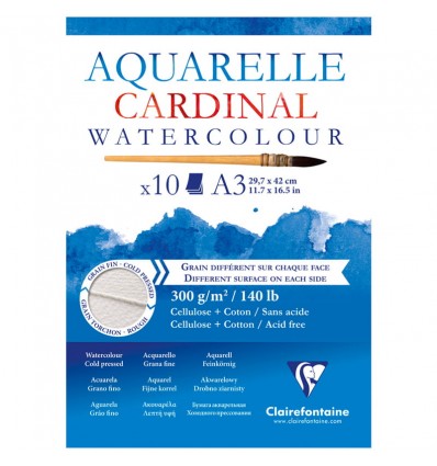 Альбом для акварели Clairefontaine Cardinal, А3, 300гр., хлопок, Торшон, 10 листов, склейка