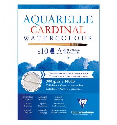 Альбом для акварели Clairefontaine Cardinal, А4, 300гр., хлопок, Торшон, 10 листов, склейка