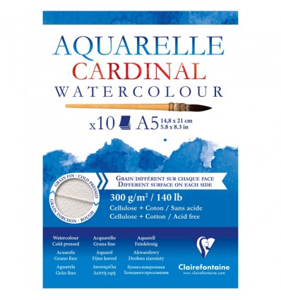 Альбом для акварели Clairefontaine Cardinal, А5, 300гр., хлопок, Торшон, 10 листов, склейка