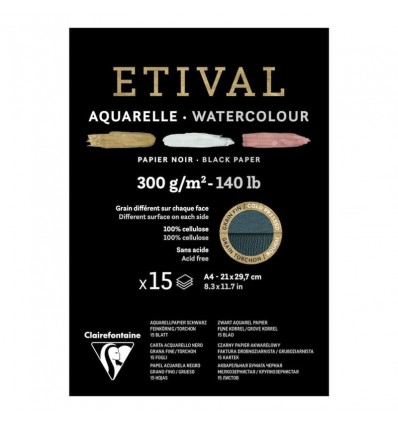 Альбом для акварели Clairefontaine Etival, А4, 300гр., холод. прес./Торшон, черная, 15 листов, склейка