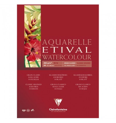 Альбом для акварели Clairefontaine Etival, А4, 200гр., классическое зерно, 10 листов, склейка