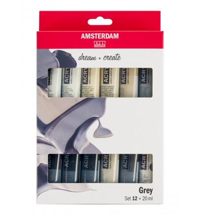 Акриловые краски в тюбиках ROYAL TALENS AMSTERDAM Standard Greys (серые оттенки, ), 12 цветов по 20мл