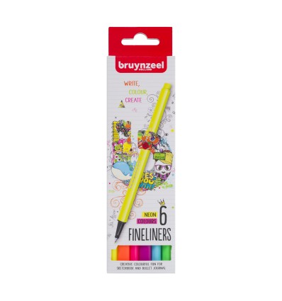 Набор капиллярных ручек Bruynzeel Fineliner pen Neon (линер 0,4мм), 6 неоновых цветов