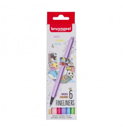 Набор капиллярных ручек Bruynzeel Fineliner pen Pastel (линер 0,4мм), 6 пастельных цветов