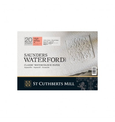 Альбом для акварели Saunders Waterford HP High White (Сатин - гладкая) хлопок, 31х23см, 300г/м2, белая, 20 листов