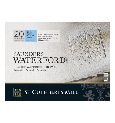 Альбом для акварели Saunders Waterford CP (FIN) High White (ФИН - среднее зерно ) хлопок, 41x31см, 300г/м2, белая, 20 листов
