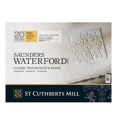 Альбом для акварели Saunders Waterford Rough High White (Торшон - крупное зерно ) хлопок, 41х31см, 300г/м2, белая, 20 листов