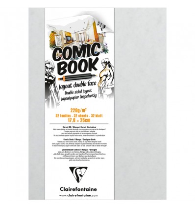 Скетчбук для маркеров Clairefontaine Comic book, 176*250мм, 220гр., 32 листа, склейка