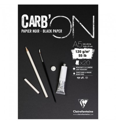 Скетчбук для эскизов и зарисовок Clairefontaine Carb'ON, А5, 120г., бумага - мелкое зерно черная, 20 листов, склейка