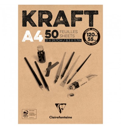 Скетчбук для эскизов и зарисовок Clairefontaine Kraft, А4, 120гр., бумага - верже крафт, 50 листов, склейка
