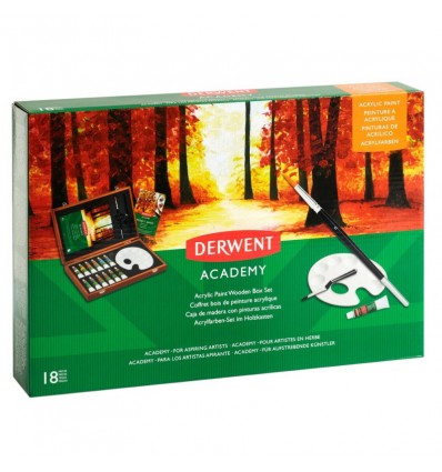 Набор для рисования акриловыми красками Derwent Academy, 12 цв. по 12мл., в деревянной коробке