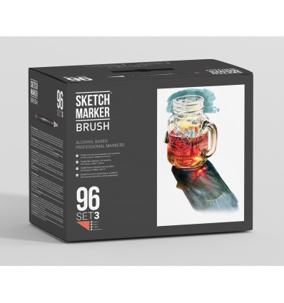 Набор маркеров SKETCHMARKER BRUSH SET 3 (БАЗОВЫЕ ОТТЕНКИ 3), 2 пера (долото и кисть), 96 цветов в пластиковом боксе