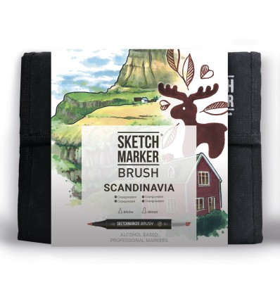 Набор маркеров SKETCHMARKER BRUSH Scandinavia (СКАНДИНАВИЯ), 2 пера (долото и кисть), 36 цветов в сумке-органайзере
