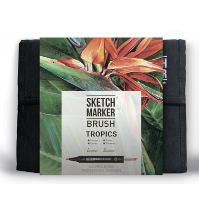 Набор маркеров SKETCHMARKER BRUSH Tropics (ТРОПИКИ), 2 пера (долото и кисть), 36 цветов в сумке-органайзере