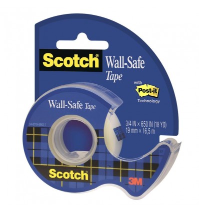 Клейкая лента канцелярская 3M Scotch Wall-Safe 183 невидимая 19мм х 16,5м, в диспенсере