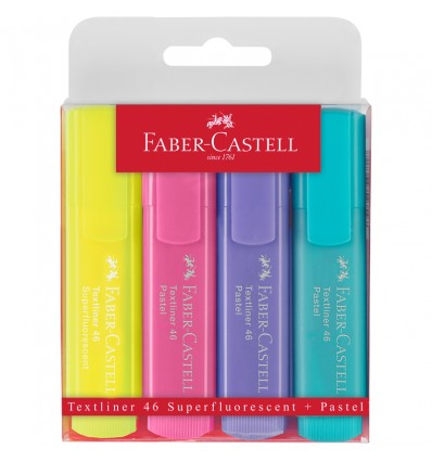 Набор текстовыделителей Faber-Castell 46 Superfluorescent+Pastel, скош. наконеч., 1-5мм, 4 цвета (2 флуор.+2 пастел.)